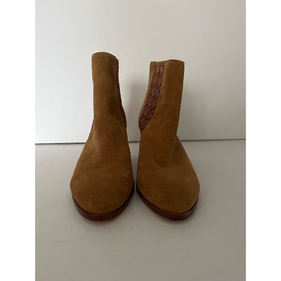 Anthropologie Women's Camel Suede Sheer Back Zip Boots Close Toe Tan Size 9M - Picture 4 of 12